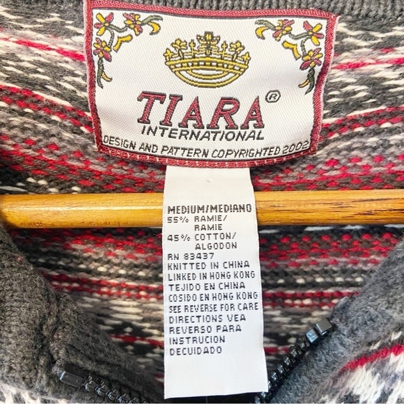 Tiara International | Vintage 2000’s Fair Isle Full Zip Cardigan Knit Sweater M - Picture 3 of 6